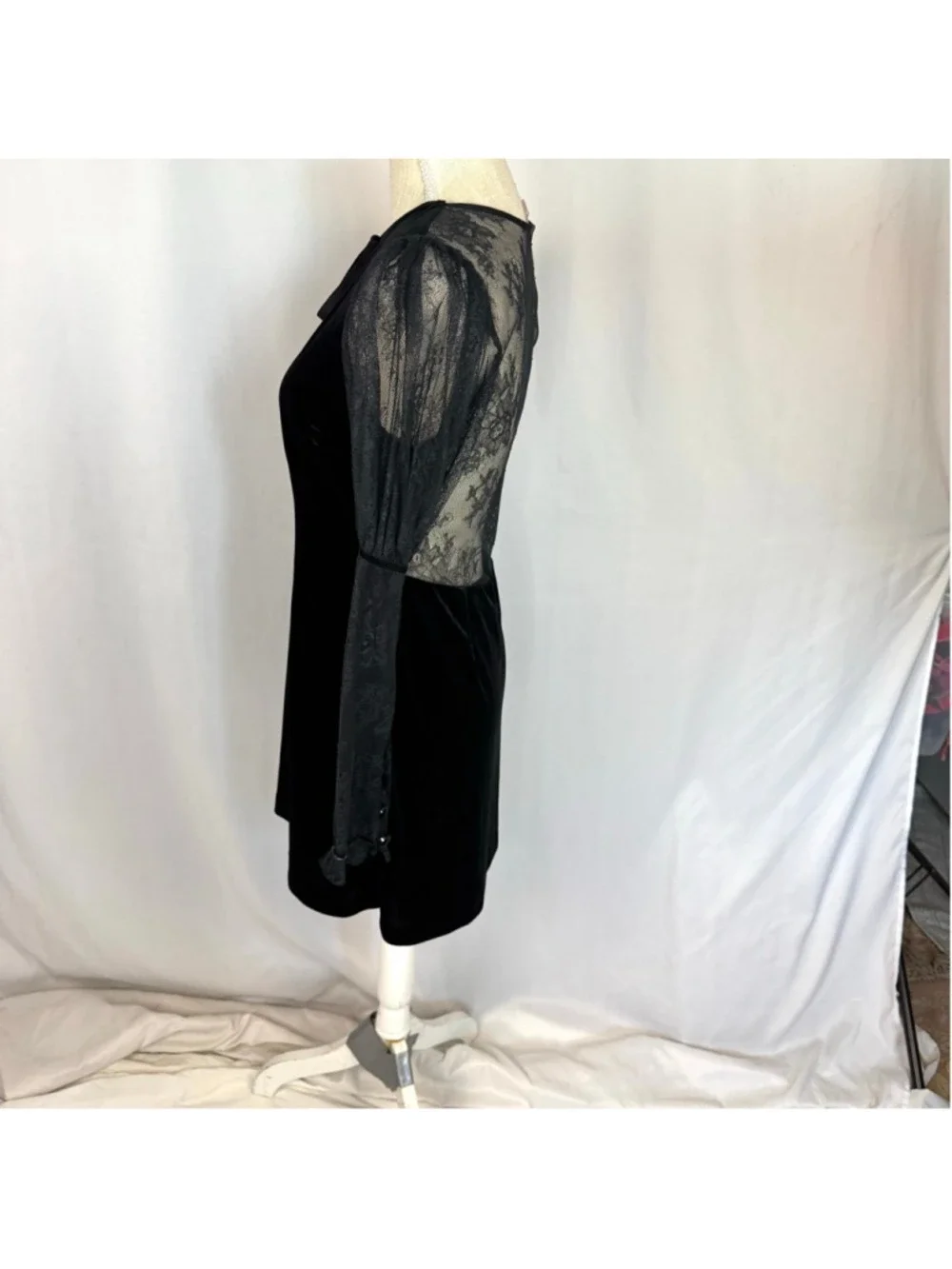 Free People Midnight Hour Lace Velvet Black Mini Dress Size Small Romantic Goth